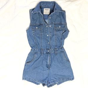Denim Sleeveless Romper, Light Blue